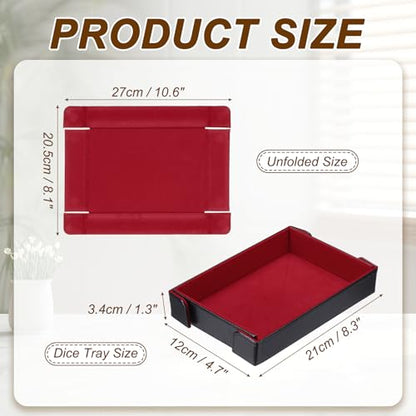 uxcell PU Leather Dice Tray, Rectangle Magnetic Folding Velvet Portable Folding Dice Rolling Tray for Table Games Keys Wallet Watch Coin, Red - color: Red