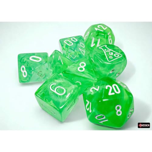 Gelatinous Nebula Dice with Grey Numbers 7+1 Lab Dice Set 16mm (5/8in) Chessex