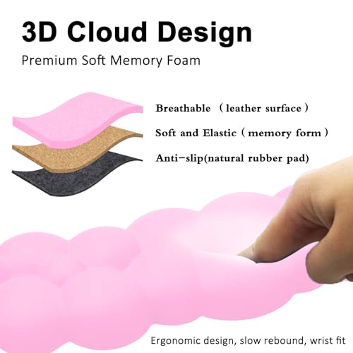 Cloud Keyboard and Mouse Wrist Rest Pad for Computer Arm Pain Relief- Ergonomic Wrist Support Mousepad with Non-Slip PU Base for Office, Gaming, and Home Use Anti-Fatigue(Pink) - color: Rose