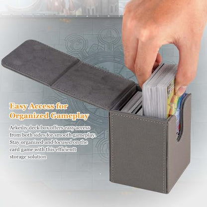 Arkeiliy Card Deck Box, 110+ Storage MTG Deck Box with 50 Pcs Card Sleeve, Collectible Trading Card Cases for Magic Commander and More (Grey) - color: Grey