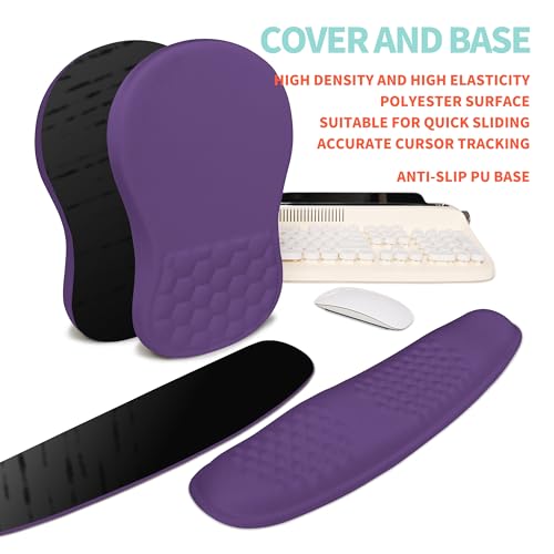 2-in-1 Ergonomic Set, Wave Rise Keyboard Wrist Rest and Massage Bulge Slope Mouse Pad Wrist Support, Cushion Memory Foam Integrated to Relieve Wrist Pain, Dark Purple - color: Dark Purple