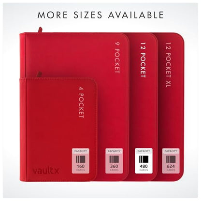 Vault X 12 Pocket Zip Trading Card Binder 480 Cards Exo-Tec (Red) | Holds 480 standard-size TCG cards in 20 side-loading 12-pocket pages. Padded, water-resistant Exo-Tec cover. - color: Red, size: 12 Pocket