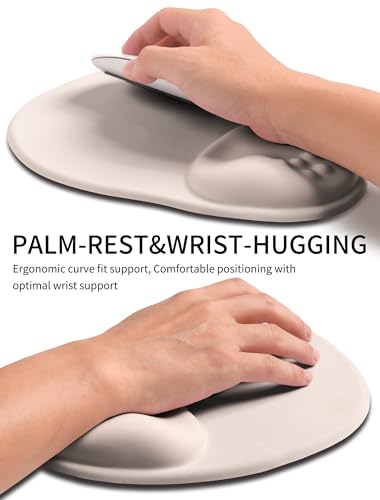 Palm-Rest and Wrist-Hugging Mouse Pad Wrist Rest, Ergonomic Wrist Support with Curve Fitting Cushioned Memory Foam for Carpal Tunnel Pain Relief, 9.9 x 8.3 Inch, Love of Apricot White - color: Love of Apricot White