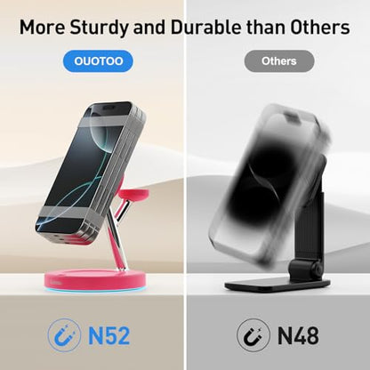 【Adjustable Blue Ambient Light】 Wireless Charger 3 in 1 for iPhone, Magnetic Charging Station for Apple Family,15W Fast MagSafe Charger Stand,for iPhone17-12-iWatch AirPods Series - color: Rose Red