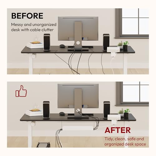 SANODESK Electric Standing Desk with Desk Clamp Power Strip 40"x 24" Whole-Piece Desktop Height Adjustable Stand Up Desk with Cable Management Sit Stand Home Office Desk White Frame/Black Top - color: White Frame+black Top, size: 40"x24"