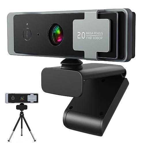 1080P Webcam for PC, Computer Camera with Privacy Cover & Tripod, Dual Noise-Cancelling Microphones, Ideal for Zoom, Skype, Video Calls & Conferences