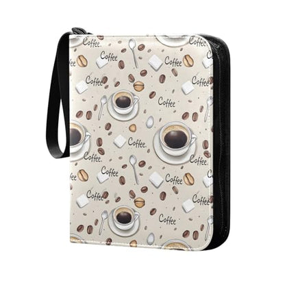 Trading Card Binder 4 Pocket Coffee Beans Coffee Cups Card Albums with 50 Removable Sleeves Fits 400 Game Cards Holder PU Zipper Collection Case