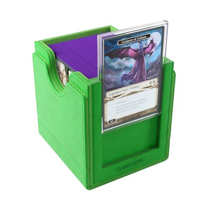Gamegenic Sidekick Pro 100+ XL Convertible - Premium Deck Box with Secure Card Storage, UV Protected Slide Card Case, Display Top Card, Extra Token Drawer, Magnetic Closure, Green Color, Made - color: Green