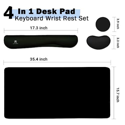 4-in-1 Large Gaming Mouse Pad, Keyboard Wrist Rest Pad & Wrist Support Mousepad Set, Extended Desk Pad Waterproof Desk Mat for Home Office Study Game-Black - color: Black