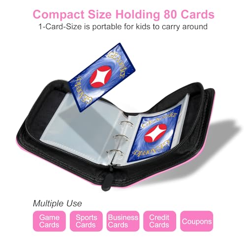 GEAoffice 1 Pocket Mini Trading Card Binder Holds 80 Cards with Zip, Pink | Super Lightweight, 40 Removable Acid-free & Non-PVC Sleeves, Premium PU Leather Card Binder for TCG, MTG, Sports&Games, Gift - color: Pink-1 Pocket