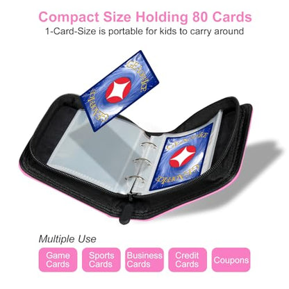GEAoffice 1 Pocket Mini Trading Card Binder Holds 80 Cards with Zip, Pink | Super Lightweight, 40 Removable Acid-free & Non-PVC Sleeves, Premium PU Leather Card Binder for TCG, MTG, Sports&Games, Gift - color: Pink-1 Pocket