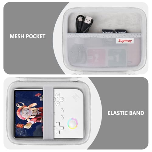 Supmay Hard Carrying Case for G350/RG35XX Pro/RG40XXV/RG405V/RG406V Retro Handheld Game Console, Retro Game Travel Storage Holder with Mesh Bag for SD Card, USB Charging Cable, User Manual, Grey - color: Grey