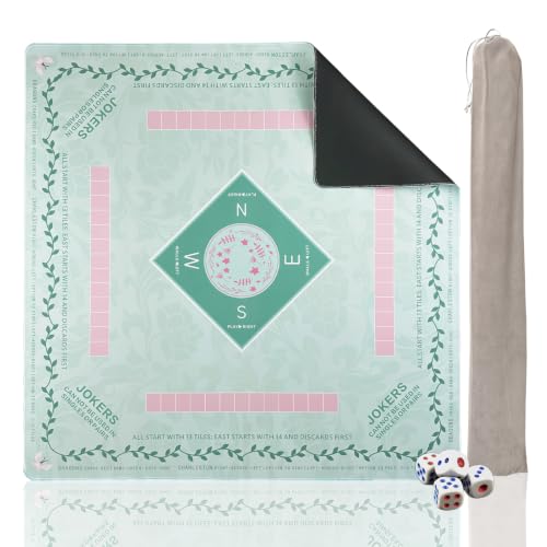 Mahjong Mat 31.5 * 31.5 Inch Non-Slip Noise Reduction, American Mahjong Mat for Table with Bag, Waterproof Surface Mah Jongg Mats for Poker, Card, Dominoes, Board & Tile Games - color: Willow Green