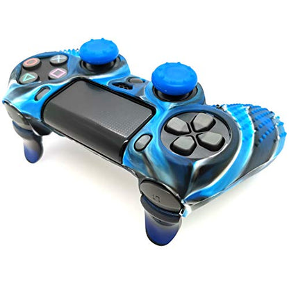Silicone Skin Cover for Ps4 Controller (1pc Anti-Slip Case, 1 Pair L2 R2 Trigger Extender, 4pcs Thumb Grips,4pcs LED Light Bar Decal) Protector for DualShock PS4/ Slim/Pro Controller (Blue granular) - color: Blue granular