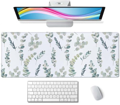 Gaming Large Mouse Pad with Stitched Edges, Watercolor Eucalyptus Branches Pattern Desk Mat, Extended Keyboard Pad, Non-Slip Rubber Base Desk Pad for Keyboard and Mouse, 31.5X11.8 inch - color: Watercolor Eucalyptus Branches Pattern