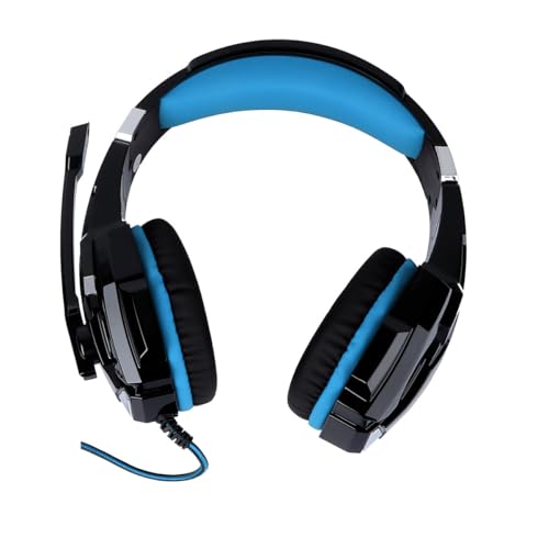 Ipetboom Wired Gaming Headset with Mic for PC and Console, Head-Mounted Over-Ear Luminous Headphones with 3.5mm Adapter Cable, Black and Blue for Enhanced Game Audio