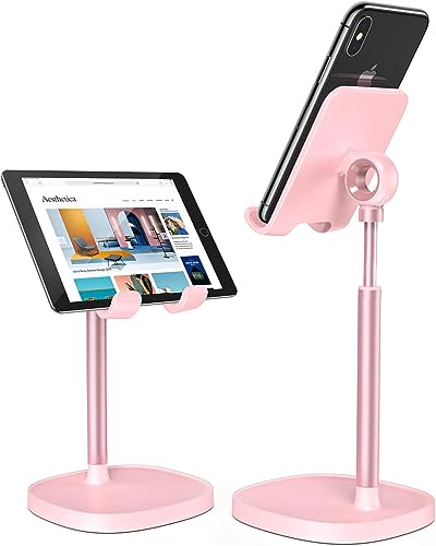 LISEN Cell Phone Stand for Desk, Pink iPhone Holder for Nintendo Switch | Pink Desk Accessories for Women Office Cute, Vanity Decor Pink Gifts Girls, Kawaii Bathroom Dorm Room Essentials Decor - color: A- Pink
