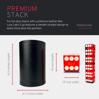 Luck Lab Black Leather Dice Stacking Cup with 5 Serialized Razor Edge 19 mm Casino Dice - Pro Straight Cup for Stacking and Magic Tricks (Red Dice) - color: Red Dice