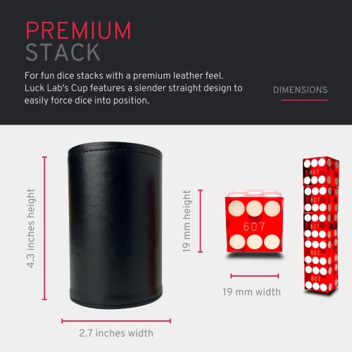 Luck Lab Black Leather Dice Stacking Cup with 5 Serialized Razor Edge 19 mm Casino Dice - Pro Straight Cup for Stacking and Magic Tricks (Red Dice) - color: Red Dice