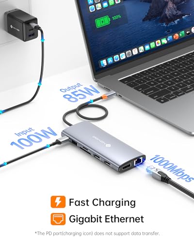 NOVOO USB C Docking Station Dual Monitor for Laptop, 14 in 1 Hub Adapter Thunderbolt 3 to Dual 4K60 HDMI+8K30 DP USB C/A Data 100W PD RJ45 SD/TF - style: 14-in-1