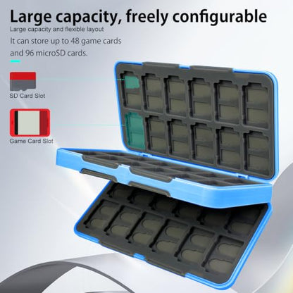 ONETIAOLONG Switch Game Case Holder for Switch 2 & OLED & Lite with 48 Cartridge Slots and 96 Micro SD Card Storage with Magnetic Closure,Protective Hard Shell and Soft Lining for Easy carrying - color: Sky Blue, style: 48-slots
