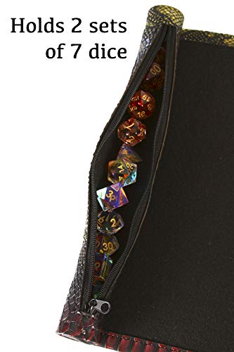 Forged Dice Co Scroll Dice Tray and Rolling Mat with Zippered Dice Holder - Storage Pouch Holds up to 14 Metal or Plastic Polyhedral Dice - Compatible with DND and Dungeons & Dragons Game Dice - color: Rainbow