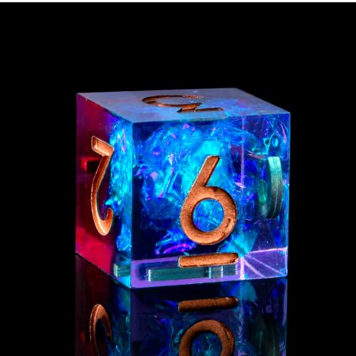 1Pcs D6 DND Dice with Resin Sharp Edge D&D Dice, Random Color and Style 6 Sided Dice 16mm Handmade Polyhedral for DND Roleplaying Games - color: D6-resin Red Blue
