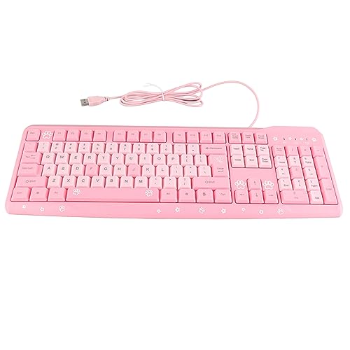 Silent Keyboard Mechanical Membrane USB Wired 104 Keys Adjustable Bracket Ergonomic Design for Laptop Home Office Gaming 45.5x14.7cm (Pink) - color: Pink