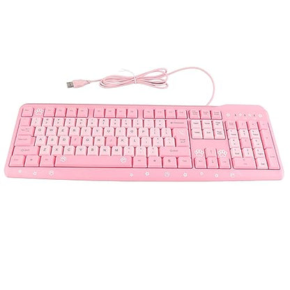 Silent Keyboard Mechanical Membrane USB Wired 104 Keys Adjustable Bracket Ergonomic Design for Laptop Home Office Gaming 45.5x14.7cm (Pink) - color: Pink