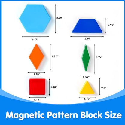 96 Pcs Magnetic Shapes in 6 Colors – Pattern Blocks for Kids | Tangrams for Homeschool Activities – Geometric Shapes for Classroom Learning & Creative Play