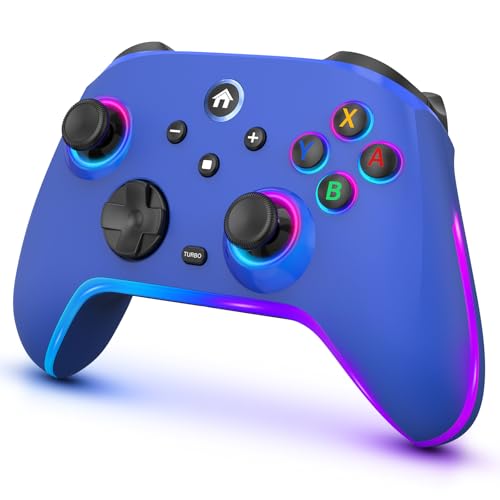 Wireless Switch Controllers for Nintendo Switch/OLED/Lite/Switch 2, 1200mAh Pro Controller with 10 Color LED Lights, Rechargeable Switch Control Gamepad with Turbo, Vibration, 6-Axis Gyro, Wake Up - color: Blue