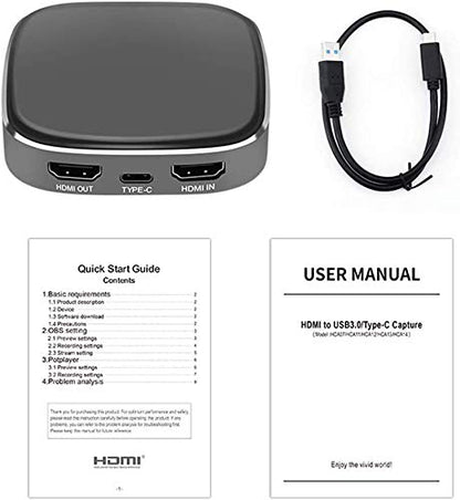 KuWFi Video Capture Card, Game Capture Card 4K 1080P 60FPS, HDMI to USB C Capture Card for All HDMI Devices Such as Streaming Work with PS4/PC/OBS/Camera