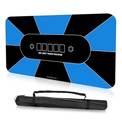 70 x 35 Inch Poker Mat, 10 Players Texas Hold'em Poker Table Top with Carrying Bag for Poker Games, Blackjack, Casino - color: Blue