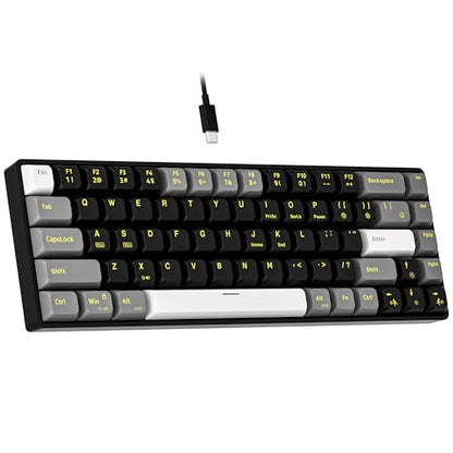 Newmen GM681 Wired Mechanical Keyboard,60% LED Backlit Gaming Keyboard | Wired Gaming Mechanical Keyboard,LED Backlit,Custom Hot Swappable,Ergonomic,Compact Small,USB Mini Computer Keyboard,PC Gamer - color: Black/White/Grey Keycaps