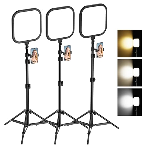 ALTSON 3 Pack LED Video Panel Light, 2500-8500K Dimmable Studio Lights with Tripod Stand & Phone Holder, 78" Photography Lighting Kit for Video Recording, Game Streaming, Photography, Tiktok, YouTube - color: 2500-8500K Dimmable