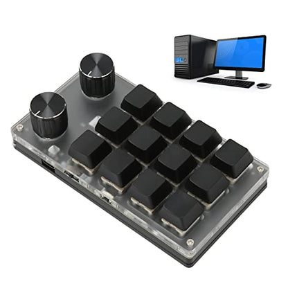 GOWENIC Mini Keypad, USB Wired Bluetooth Dual Mode Gaming Keyboard with Knob, DIY Programmable OSU Mechanical Keyboard Red Switch for Vista, Linux, OS X (12 Keys)