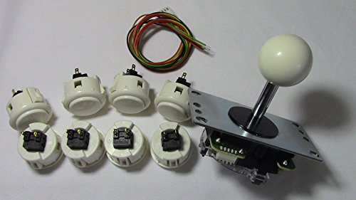 White Sanwa Madcatz Arcade Stick Product Replacement Kit OSBF-30 Buttons and JLF-TP-8YT-SK Joystick