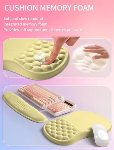 Hokafenle 2in1 Combination, Wave Keyboard Wrist Rest and Ergonomic Curvature Mouse Pad Wrist Support for Relieve Wrist Pain, Filled with Soft Cushion Memory Foam, Butter Yellow - color: Butter Yellow