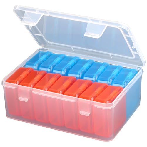 Mathtoxyz Small Bead Organizers(Red, Blue), 15 Pieces Plastic Storage Cases Mini Clear Bead Storage Containers Transparent Boxes with Hinged Lid and Rectangle Clear Craft Supply Case - color: BlueRed - 1P
