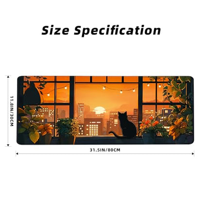 FLY SPRAY® Gaming Mouse Pad for Computer,XXL Cute Cat Mousepad Laptop,Anime Mouse Mat,Extended Large Black Japanese Waterproof Keyboard Pads,Non-Slip Mouse Pads for Game Office Home（31.5 x 11.9 in） - color: Red Black Cat