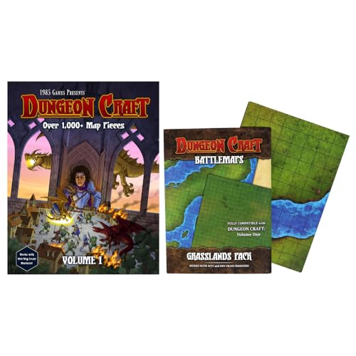 Battlemaps - Double-Sided Laminated DND Mat, Wet & Dry Erase, 24"x33" Grasslands Pack - Custom Box & Loose Leaf by 1985 Games