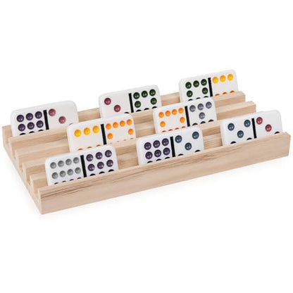 Spin Master Games Wooden Domino Racks Set of 4 Trays Classic Board Game - style: 4 Wooden Domino Rack