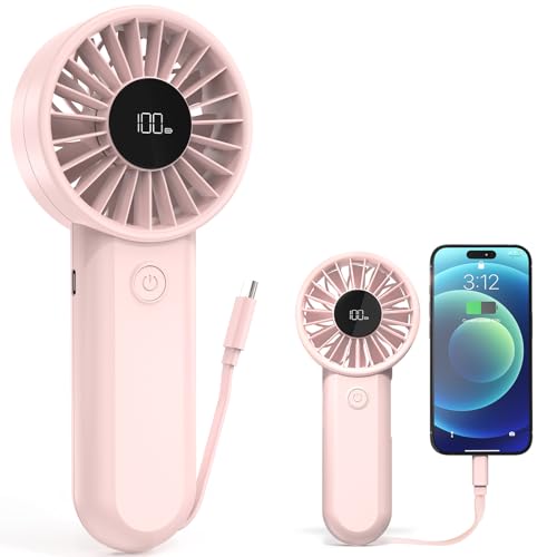 AMACOOL Portable Handheld Fan, High-Power Motor, 5-Speed Wind, 12 Hrs Cooling, Ergonomic Comfort Handle, 3000mAh Rechargeable, Personal Fan for Travel Cruise Beach, Gifts for Women Girl (Pink) - color: Pink