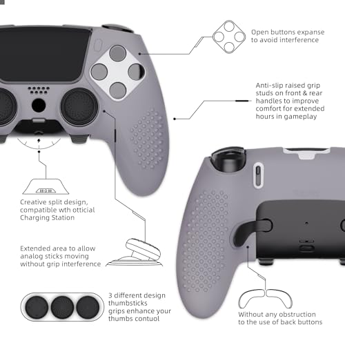 PlayVital 3D Studded Edition Anti-Slip Silicone Cover Case for ps5 Edge Controller, Soft Rubber Protector Skin for ps5 Edge Wireless Controller with 6 Thumb Grip Caps - Metallic Gray - color: Metallic Gray