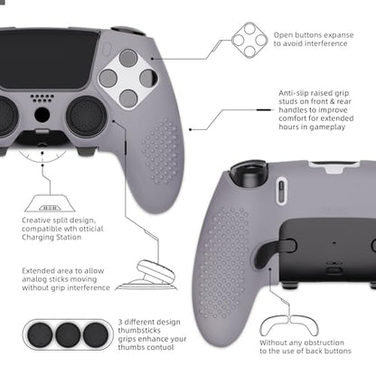 PlayVital 3D Studded Edition Anti-Slip Silicone Cover Case for ps5 Edge Controller, Soft Rubber Protector Skin for ps5 Edge Wireless Controller with 6 Thumb Grip Caps - Metallic Gray - color: Metallic Gray
