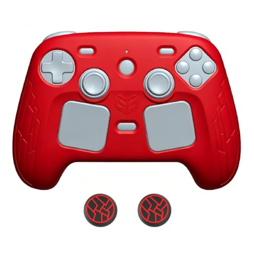 High-Elastic Silicone Protective Case for Steam Controller 2026 Anti-Slip Skin-Friendly Dustproof Anti-Scratch Shock-Absorbing Impact-Resistant Washable Full Cover Shell with 2 Joystick Caps (Red) - color: Red
