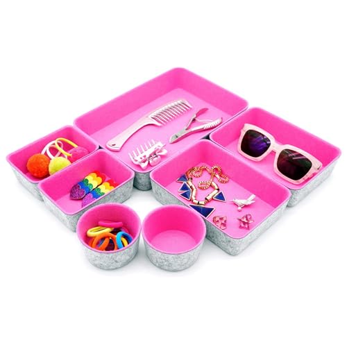 Drawer organizer bins felt tray desk storage dividers 7pc Hot pink - color: Hot pink