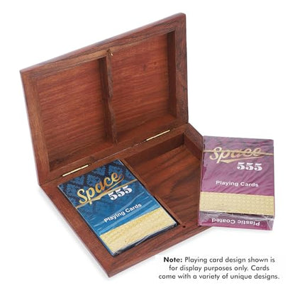 Ajuny Wooden Playing Card Box 15x12 cm, Double Deck Organizer with 2 Sets | Handcrafted Brass Inlay Club Design Elegant Twin Card Collector Decorative Storage Case Organiser Housewarming Gift 15 x 12cm