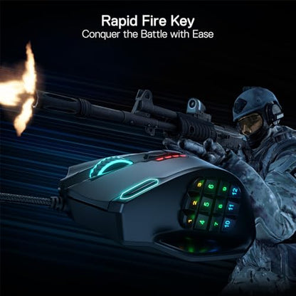 Redragon M908 Wired MMO RGB Gaming Mouse 12400 DPI Remapping Keys | Stable Lag-Free Connection, Redefine Keybinding Macro, Vibing Backlight, Ergonomic Grip Body Comfort - color: Black, style: Wired M908