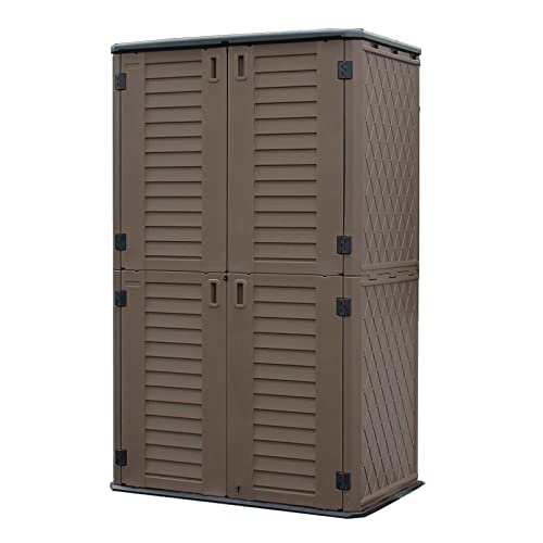 Mrosaa Sheds & Outdoor Storage, 52 Cu.ft Vertical Storage with Floor, Cabinet Waterproof for Garage Pool Bike Shed, Garden , Coffee Brown - color: Dark Brown